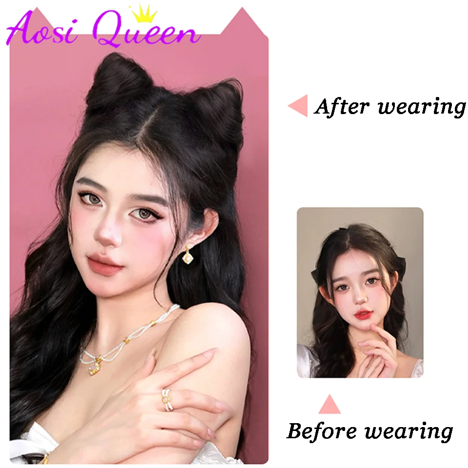 AOSI Synthetic Bow Cat Ear Ball Head Claw Clip Style Antique Style Hair Bag Wig Hair Clip Hair Accessories For Women