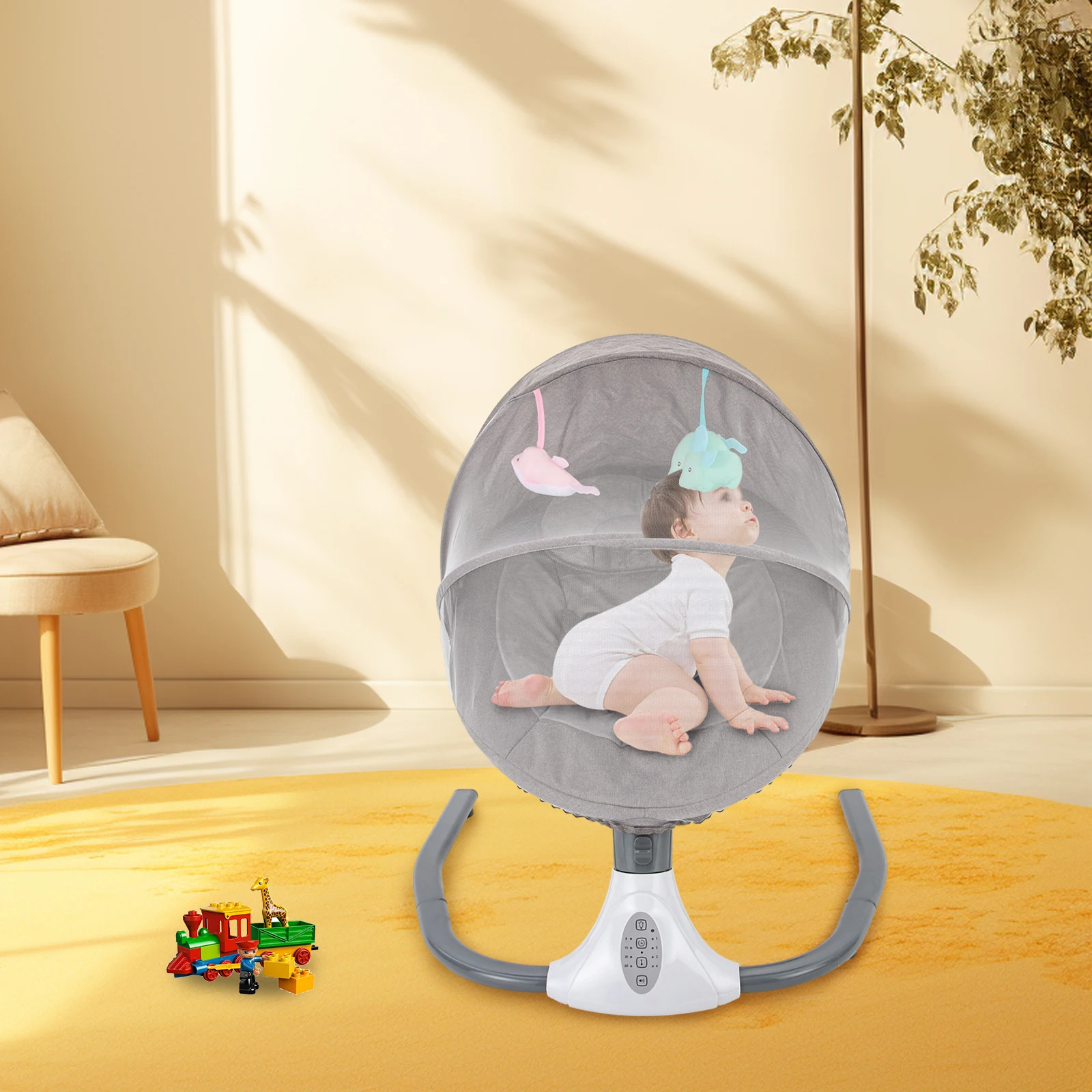 baby swing  S-Y608 gray rocking chair (USB cable) environment-friendly steel pipe, ABS, and cloth