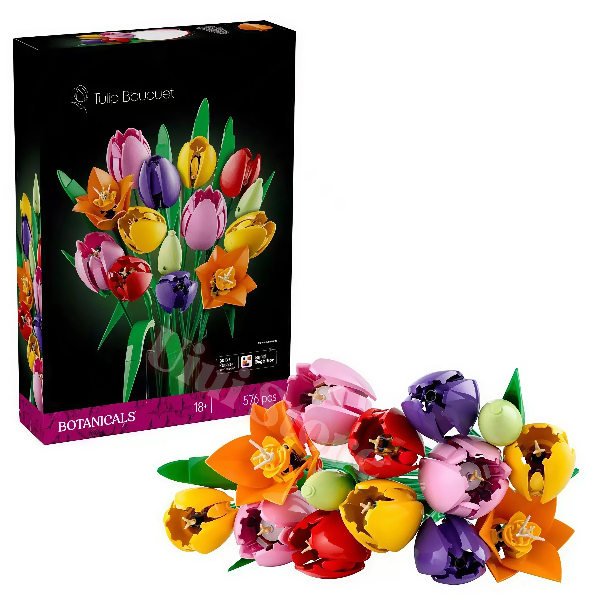 Artificial Flower Bouquet Building Blocks Set DIY Botanical Collection Home Decor Rose Orchid Potted Plant Women Mom Wife Gifts - view 2