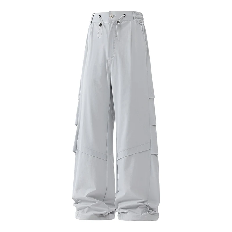 

Повседневные спортивные комплексные тренировочные длинные брюки, свободные широкие мужские брюки, черные брюки с изогнутыми ножками, американские плиссированные брюки-карго