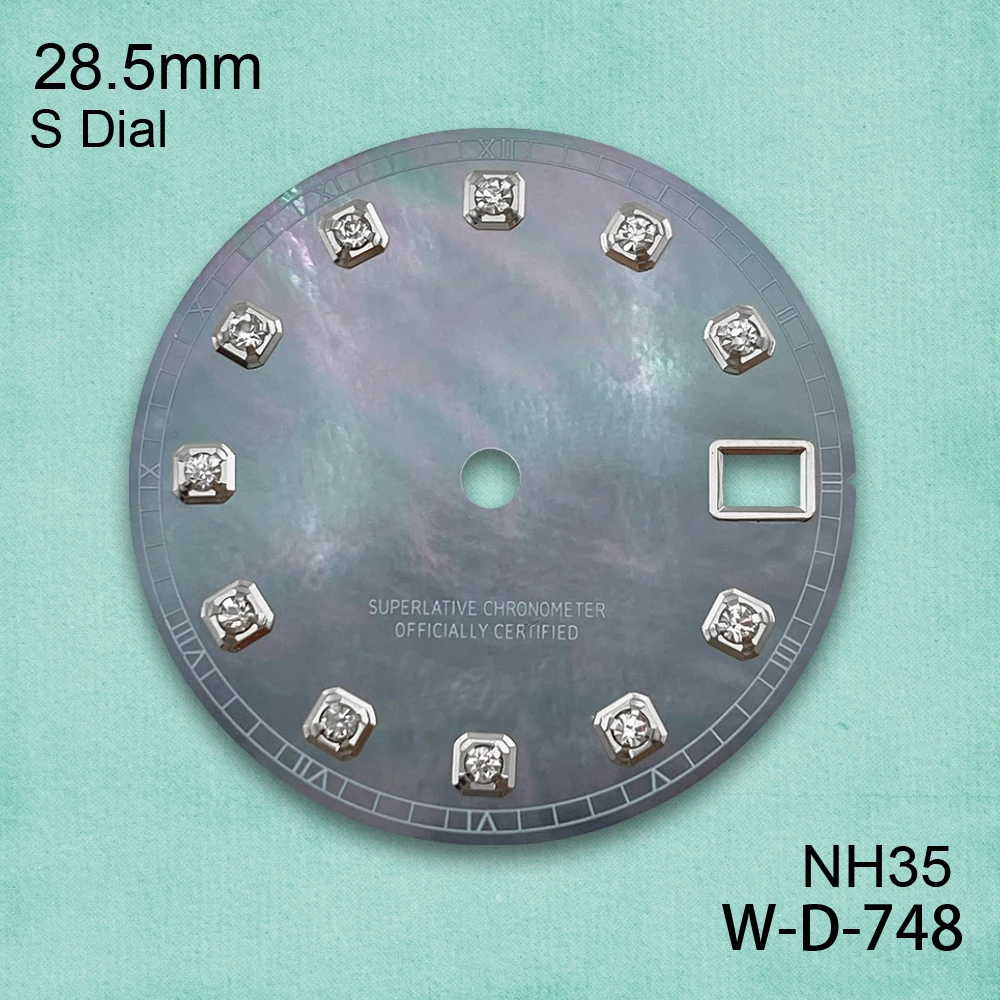 28.5mm Fritillaria Diamond S Dial Fit NH35/NH36/4R/7S Japanese Movement High-Quality Watch Modification Accessories