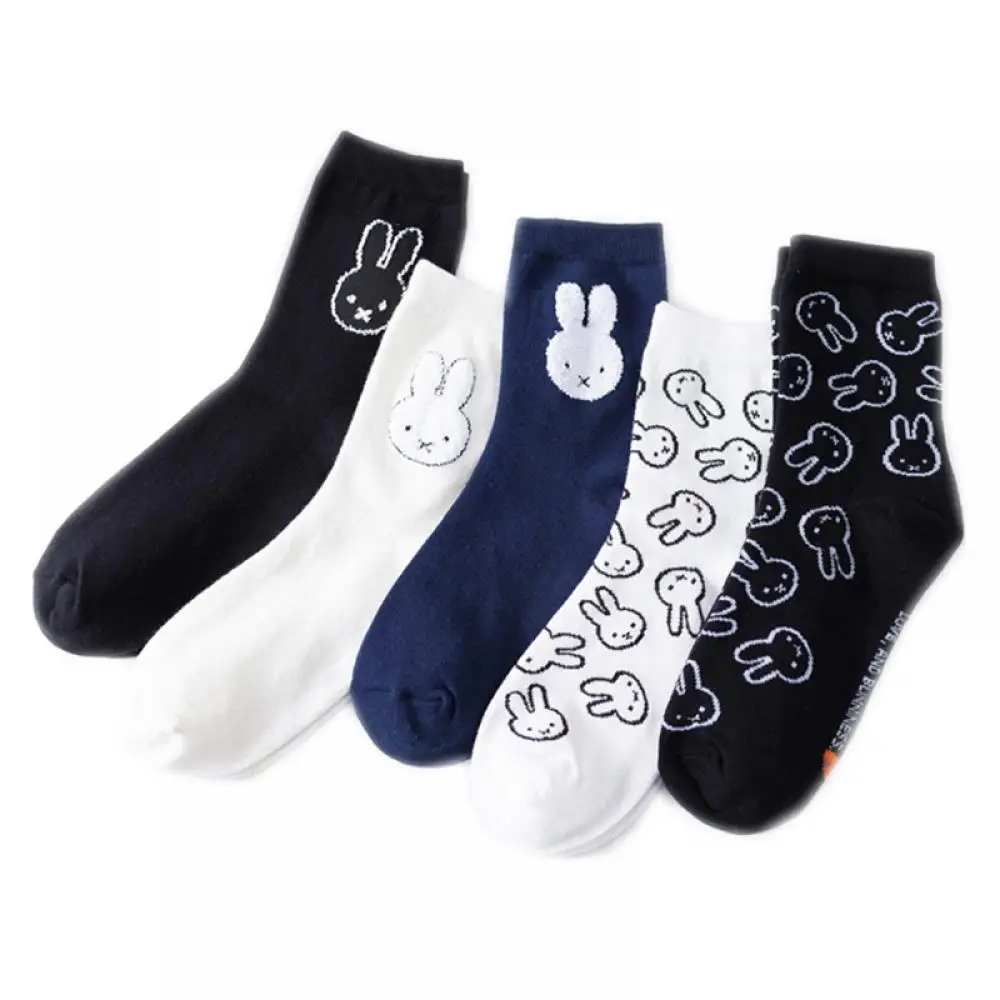 Miffy Rabbit Mid-Calf 양말 소녀 귀여운 애니메이션 만화 멀티 스타일 부드럽고 편안한 Kawaii 간단한 스포츠 양말 홈 선물