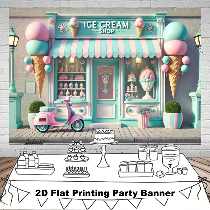 2D-Flachbanner, 1 Stück. Partybanner mit Eiscreme-Motiv, Festival-, Geburtstags- und Hochzeitsdekorationsbanner.
