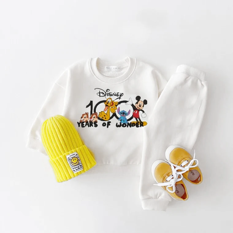 Disney Hoodies Baby Unisex zweiteilige Sets Cartoon Print Langarm Tops Hosen Anzug Kleinkind Jungen lässig Sweatshirts Outfits