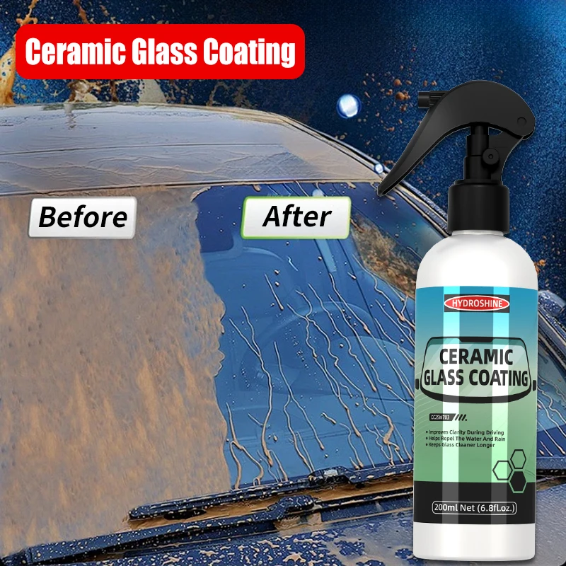 Hydroshine Ceramic Glass Coating (Liquid Crystal), Hydrophobic, Stain/Oil Film Remover, Windshield & Auto Window Detailing Kit