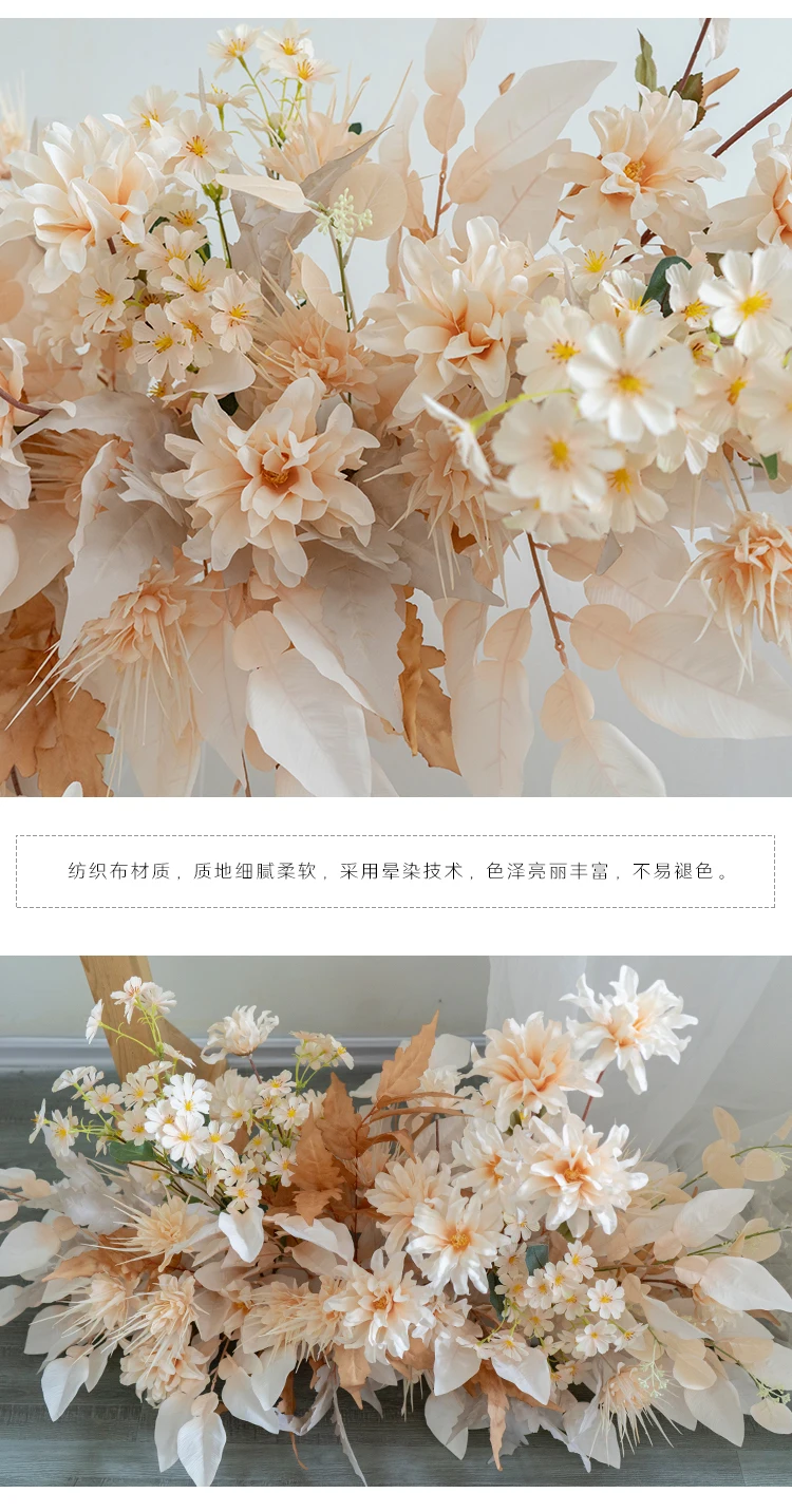 5D Lichtfarbe Champagner Künstliche Blumen Hochzeitsdekoration Hängende Hornblumenreihe Begrüßungshintergrund Requisiten Wegführung Blumen – Detail 5