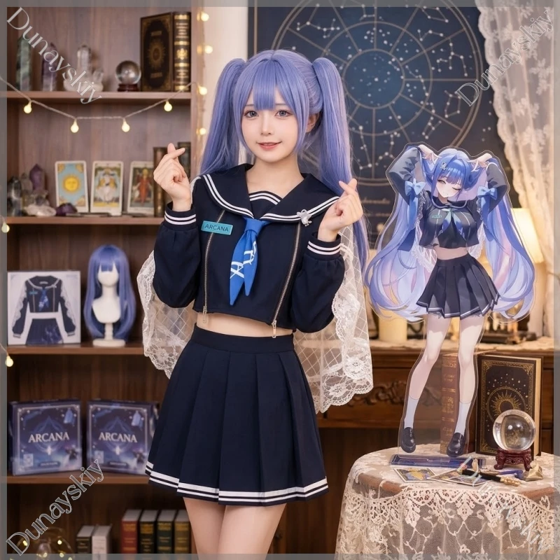 

Костюм для косплея Арканы на заказ с париком, укороченным матросским топом, бейджиком, акцентной молнией спереди и кружевным декором Game Vict-Godess