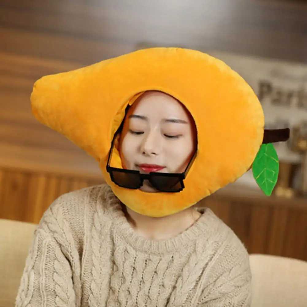 Cute Plush Head Cover Wearable Mango Headgear Soft Cartoon Plush Hat Cosplay Costume Accessories Dress-up