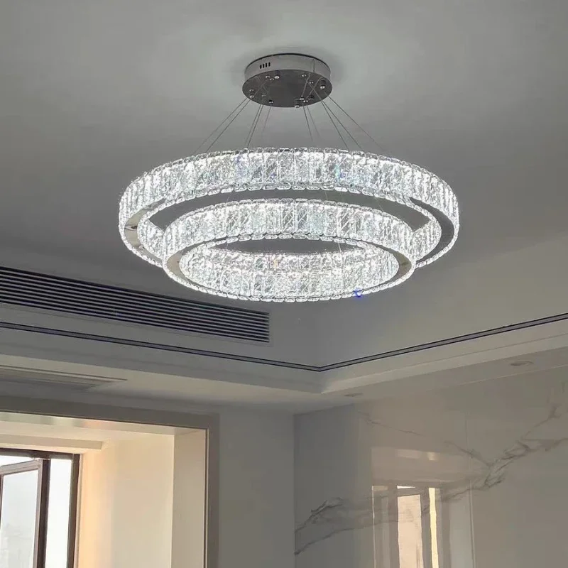 Light Luxury Hotel Living Room Main Light Modern Crystal Villa Balcony Dining Room Circular Bedroom Light Study Decorative LED