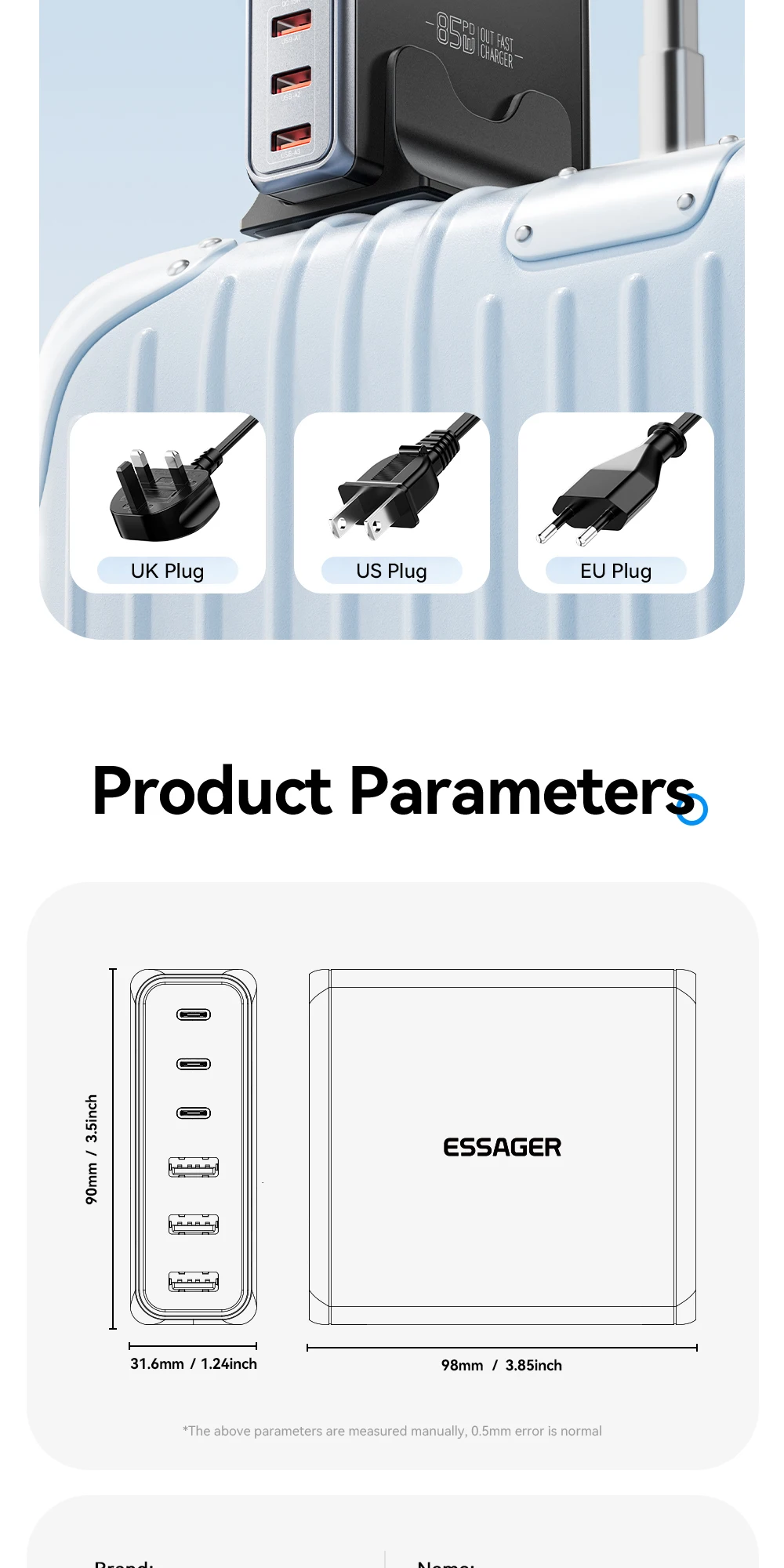 Essager 85W GaN USB Charger6in1 Desktop Fast Charge USB Type C Charger For iPhone17 16 15Pro Xiaomi Samsung Smartphone Laptop