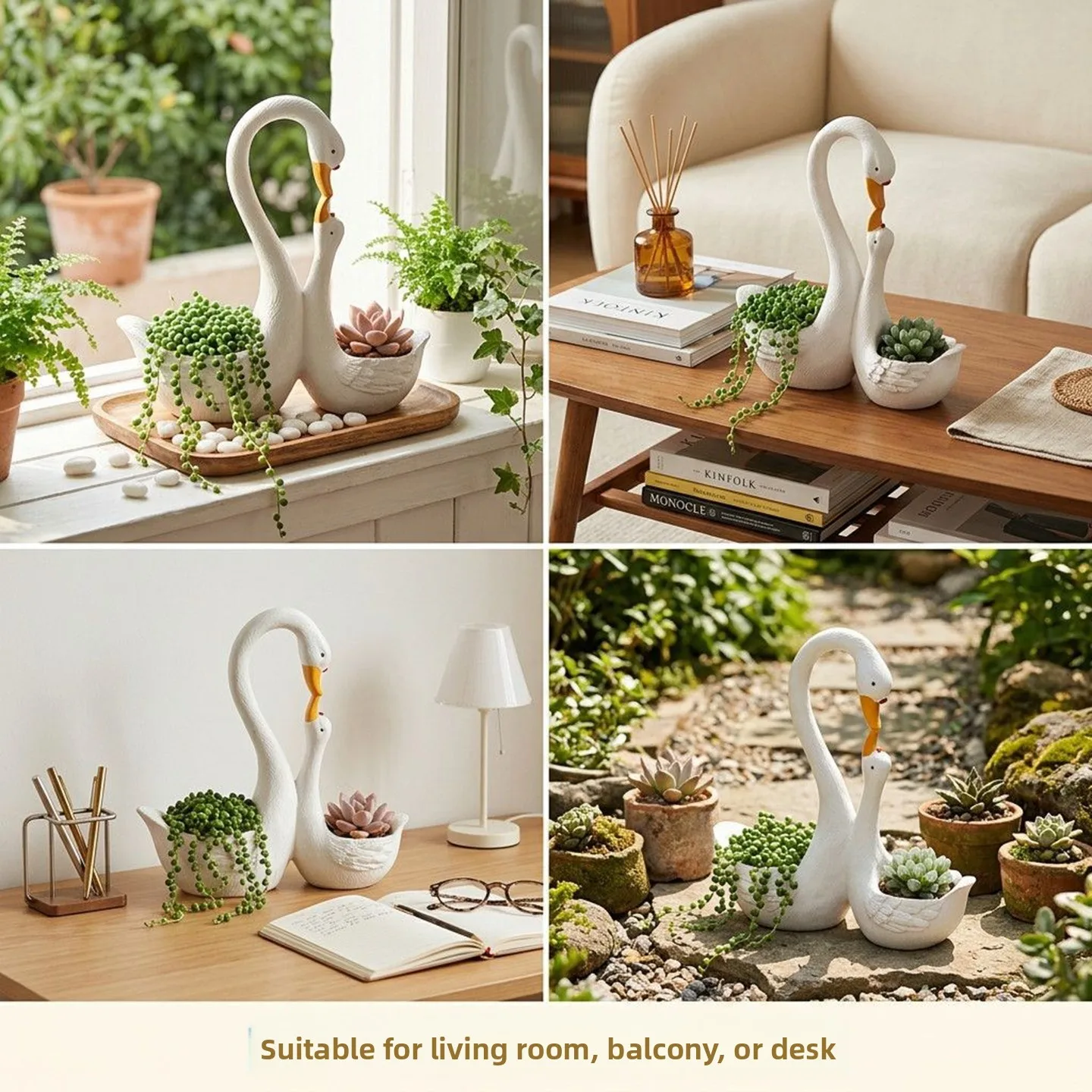 Creative Cute Double Headed Swan Mother And Child Flower Pot for Balcony Outdoor Courtyard Garden Floral Green Plant Decoration