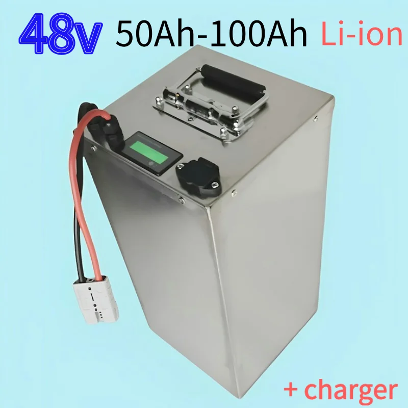 

JN Batterie lithium-ion 48V, 100Ah, 80Ah, avec BMS, alimentation en air, pour système solaire, UPS + chargeur 10A
