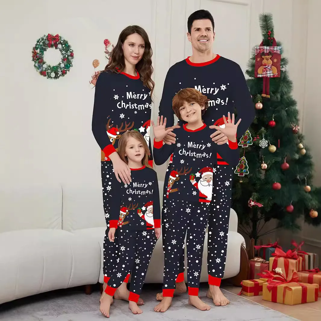 

Merry Christmas Print Pajamas Set Mom Dad Kids Matching Outfits Clothing Sets Baby&Dog Romper Pjs Soft Xmas Family Look Pyjamas