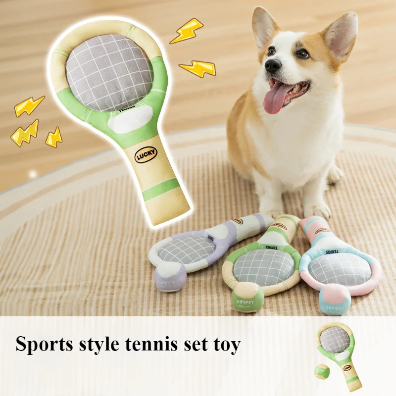 Dog Tennis Sports Paper Sound Racket Toy Set Grinding Teeth Companion Pet Supplies