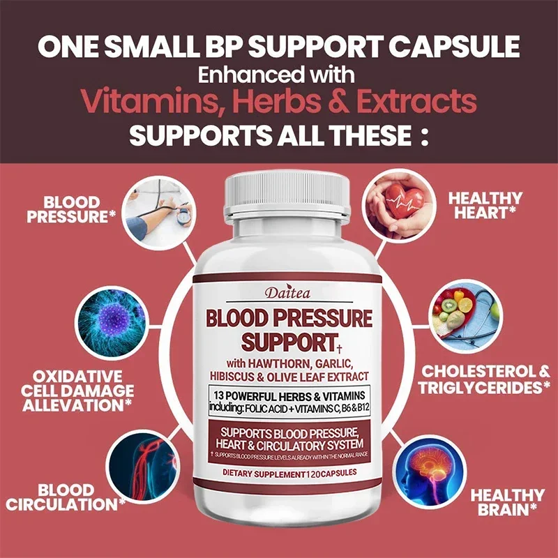 Blood Pressure Support Capsules - Supports Fat Metabolism, Blood Circulation, Healthy Brain, Heart, Blood Vessels Supplement