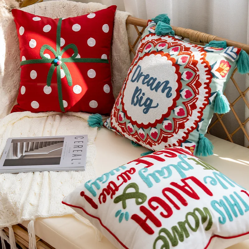 45x45CM Christmas Throw Pillow Cover Tree Unique Embroidered Stamping Waist Cushion Cover Decor Home Decorative Pillowcase