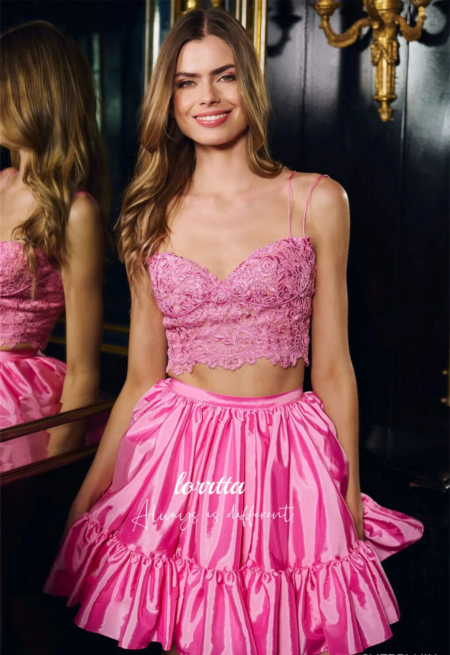 

Lorrtta Two Piece Set Mini Skirt Hot Pink Cocktail Dress Sharon Said Evening Dresses for Formal Occasions Ball Gowns Prom Party