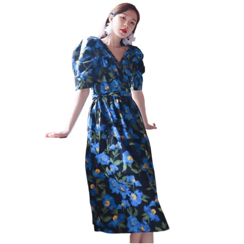 

Loose Casual Long Dress Raglan Sleeves England Style Vintage Dress Print A-line Plus Size Dress Ladies Elegant Party Vestidos