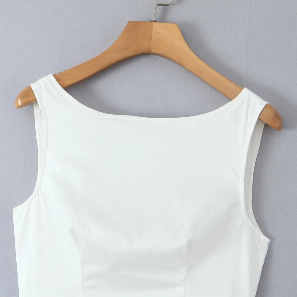 Sexy Round Collar Back U Low Waist Midi Tank Dress Christmas Women Backless Pleated Swing A-line Party Robe Red White Black