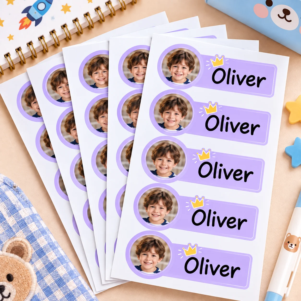 Personalized Custom Photo Name Label Cute Custom Image Name Sticker Waterproof Kids Tag for School Stationery Cup Backpack