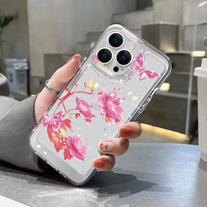 Roze en Paars Lotus Patroon Clear Telefoon Case Voor Xiaomi Redmi Note 14 Pro Plus 13 12S 12 11 10 14C 13C 12C Zachte Siliconen Cover