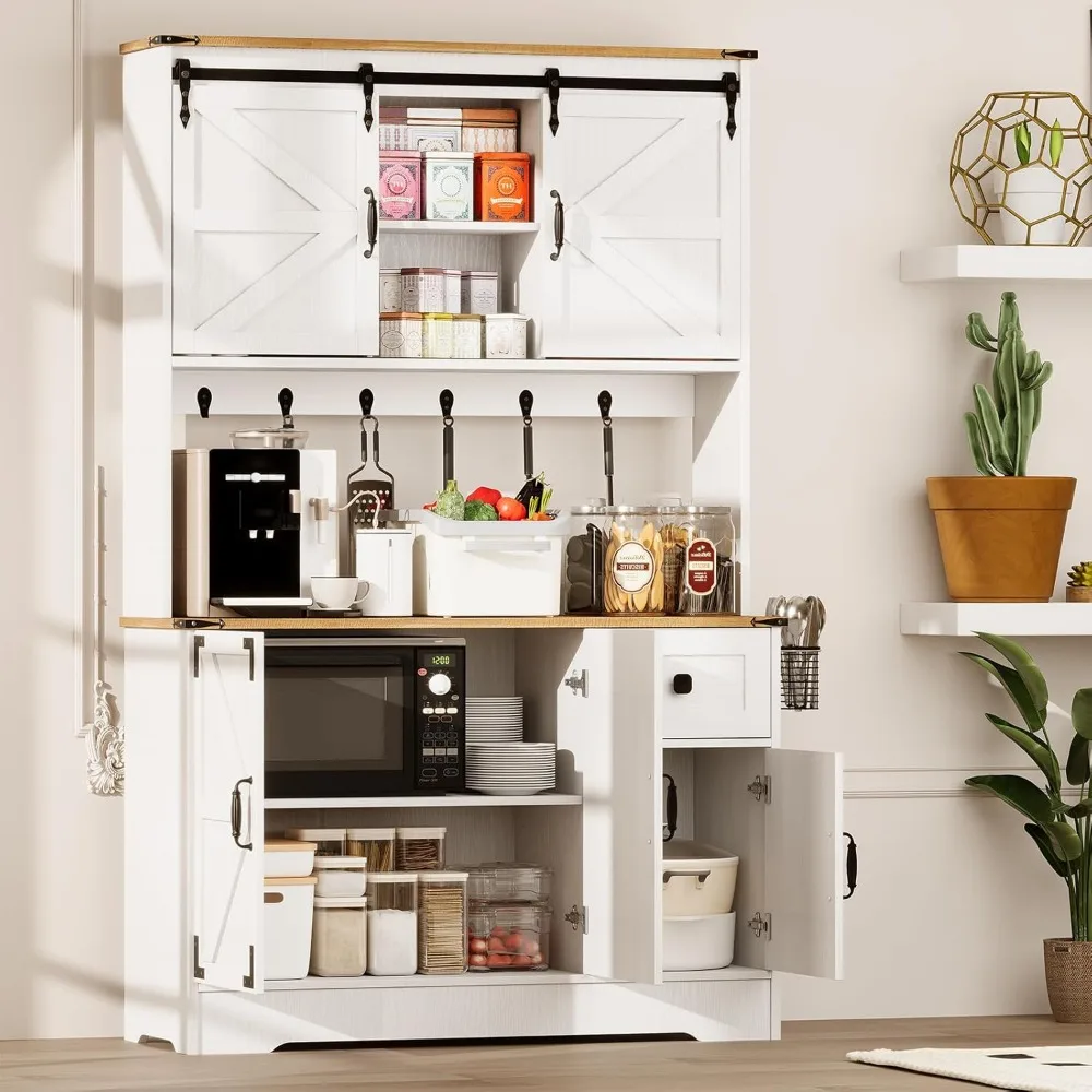 خزانة مخزن مع محطة شحن، خزانة تخزين مخزن المطبخ الطويلة مع حامل الميكروويف، خزانة مطبخ المزرعة مع Sto