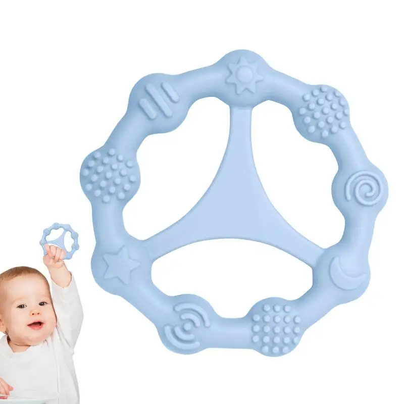 Wheel Teether Multi-Textured Teething Toy Ring Soft Food Grade Easy To Hold Hand Molar Teether Soothe Babies Gums