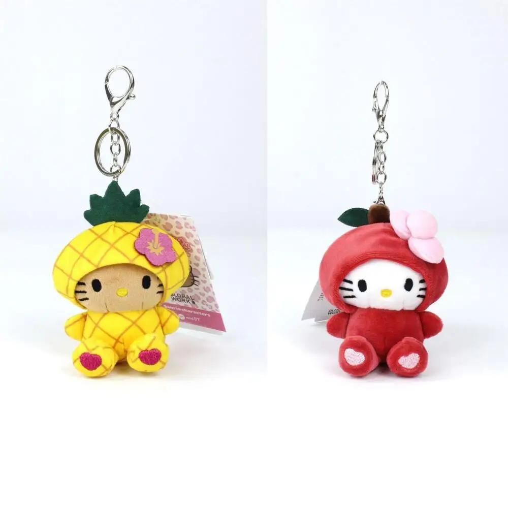 9Cm Sanrio Apple Pineapple Cross Dressing Hello Kitty Plush Keychain Backpack In-Vehicle Hanging Ornaments Girl Birthday Gift