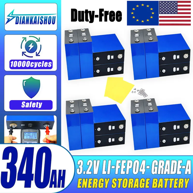 

4-32 шт. 3,2 В 340 Ач Lifepo4 аккумулятор класса A 3C высокой мощности DIY 12 В 24 В EV RV аккумуляторная батарея для хранения солнечной энергии без налога