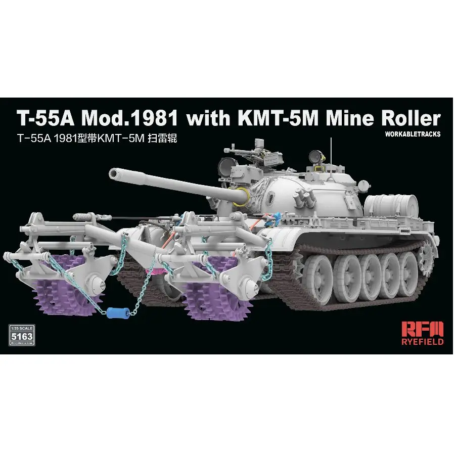 RYE FIELD 5163 1/35 T-55A Mod.1981 with KMT-5M Mine Roller Workable Tracks