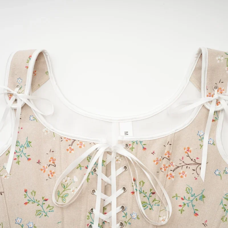 CosplayWomen أنيقة ريترو بوستير مشد المحاصيل القمم القوطية الأزهار طباعة الدانتيل متابعة رفع overالصدر المشدات حزام الكتف Corsele