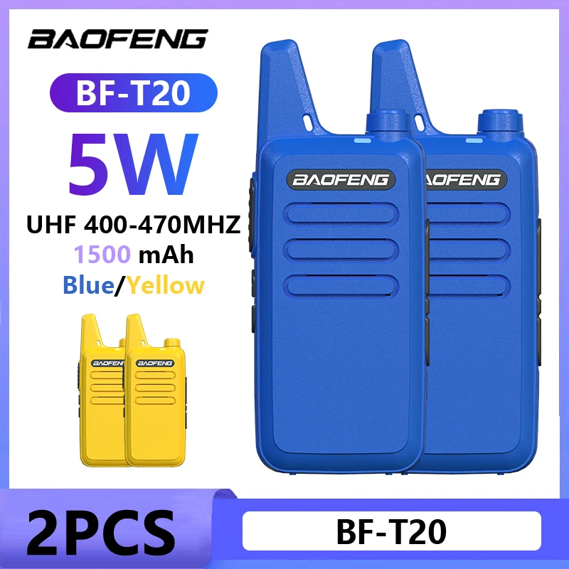 Baofeng BF-T20 미니 워키토키, UHF 400-470MHz 미니 USB 충전, 1500mAh 휴대용 햄 양방향 라디오 업그레이드, BF-C2 KD-C1, 2 개