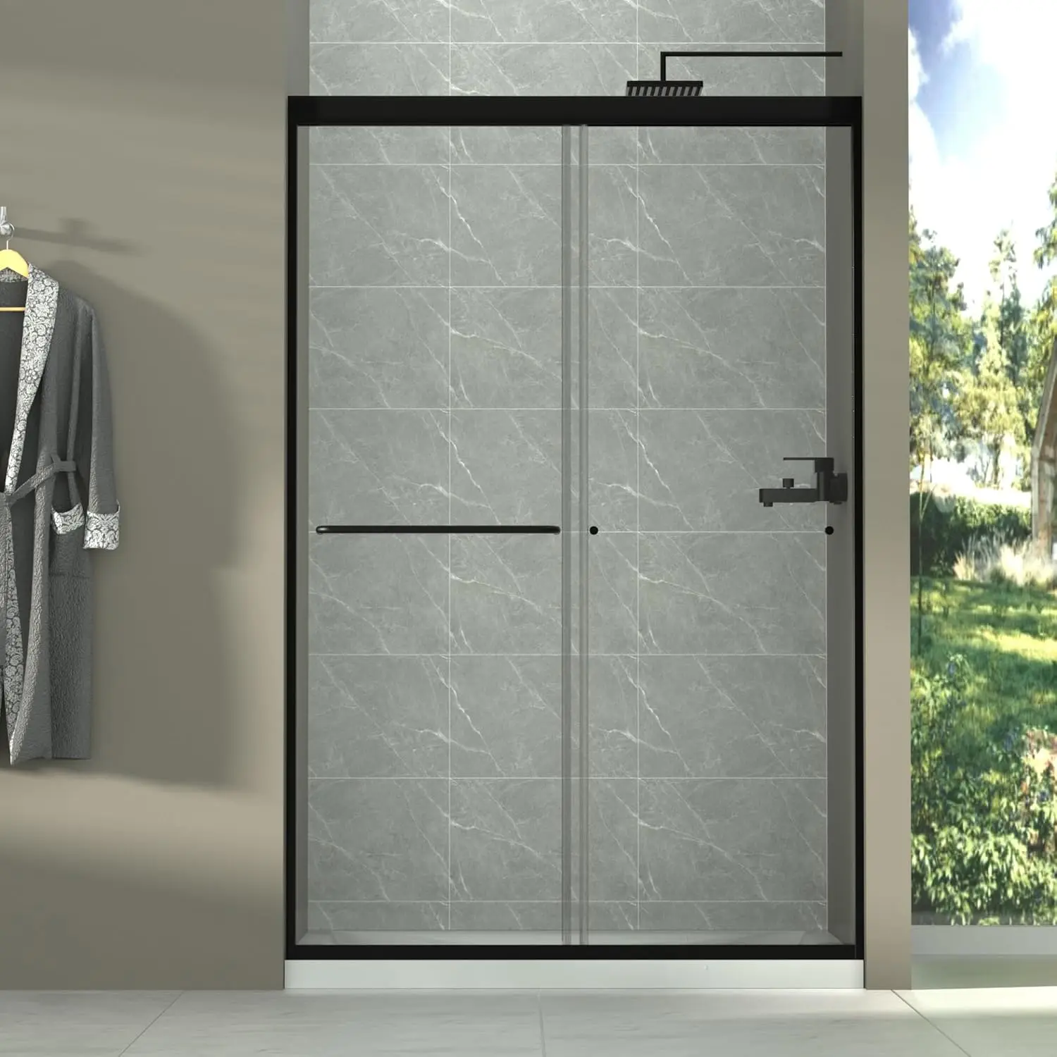 

44-48" W x 72" H Semi-Frameless Sliding Shower Door, Glass Shower Door with 1/4'' (6mm) Clear SGCC Tempered Glass