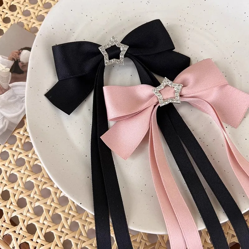 1/2pcs Fashion Fabric Star Hair Bow Hairpin for Women Girls Ribbon Hair Clips Pink White Bow Top Clip Female Hair Accessories