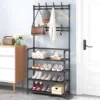 Shoe Rack Coat Rack Strand Simple Metal Storage Rack with Hooks Multipurpose Coat Hanger and Shoe Shelf for Entryway Home 1