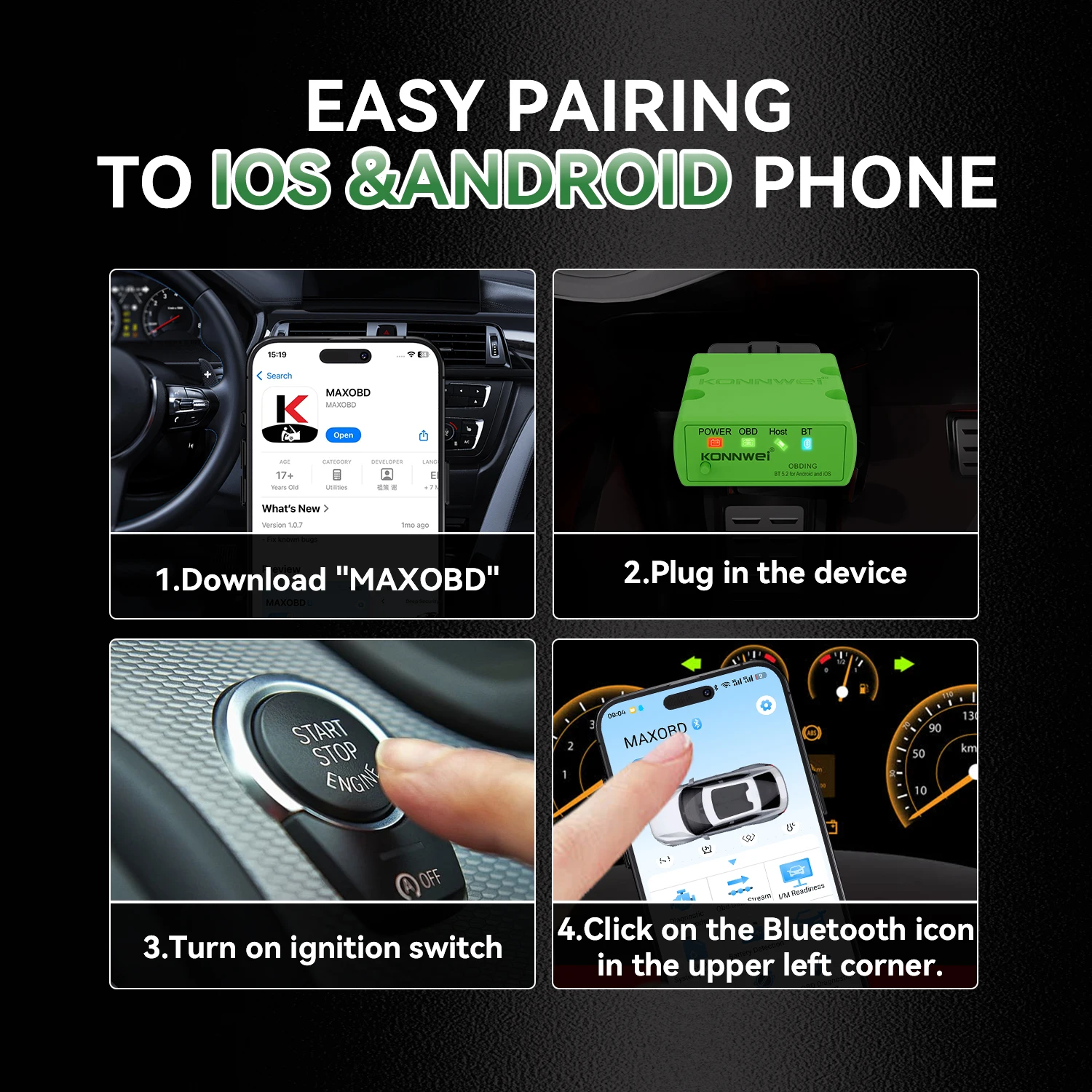 KONNWEI KW902 ELM327 V1.5 Bluetooth 5.0 OBD2 Scanner ELM 327 PIC18F25K80 Controllo motore Scanner per auto OBD 2 Lettore di codici diagnostici