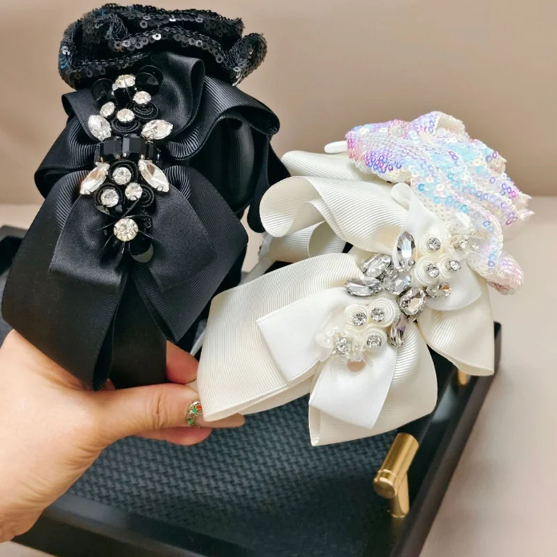 

Персонализированная роскошная повязка на голову с бриллиантами, стразами и цветочным бантом, обруч для волос для женщин, аксессуар для волос для вечеринок, головной убор