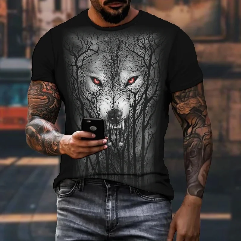 

Men's 3D digital printed round neck short sleeved wolf T-shirt for summer