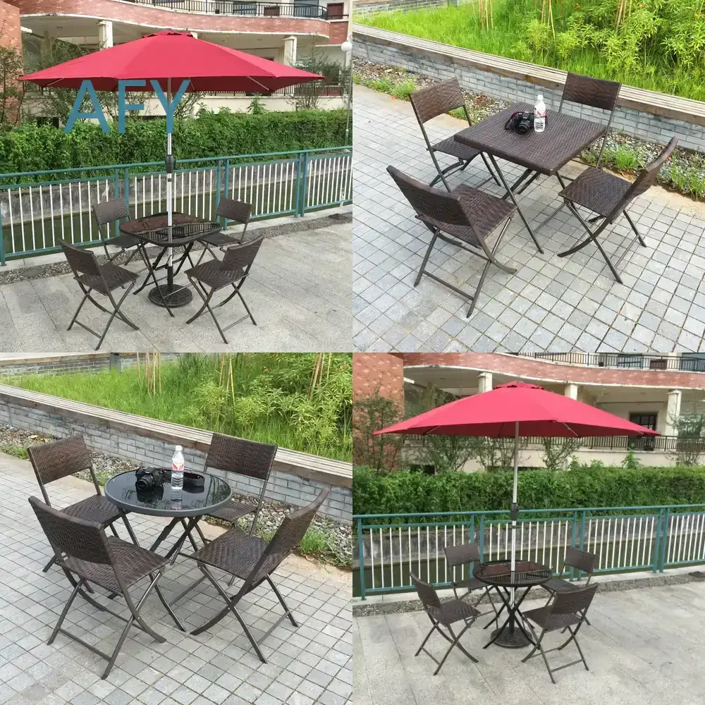 Foldable Outdoor Table and Chair Set for Patio Balcony Garden Rattan Chair Coffee Table Lounge Furniture 3 4 5 Piece Set