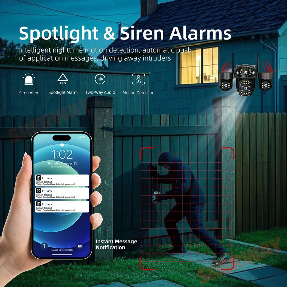 10K 20MP Wifi Security Camera Wireless Outdoor 4 Lens 4 Screen 360° PTZ Camera Auto Motion Tracking CCTV 12X Zoom Surveillance