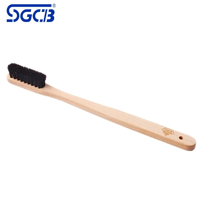 

SGCB Pro Multi-function Wood Handle Wire Brush Car Cleaning Boars Hair Long Wood Handle Brush for Wheel Rim Tire Buffer Tools