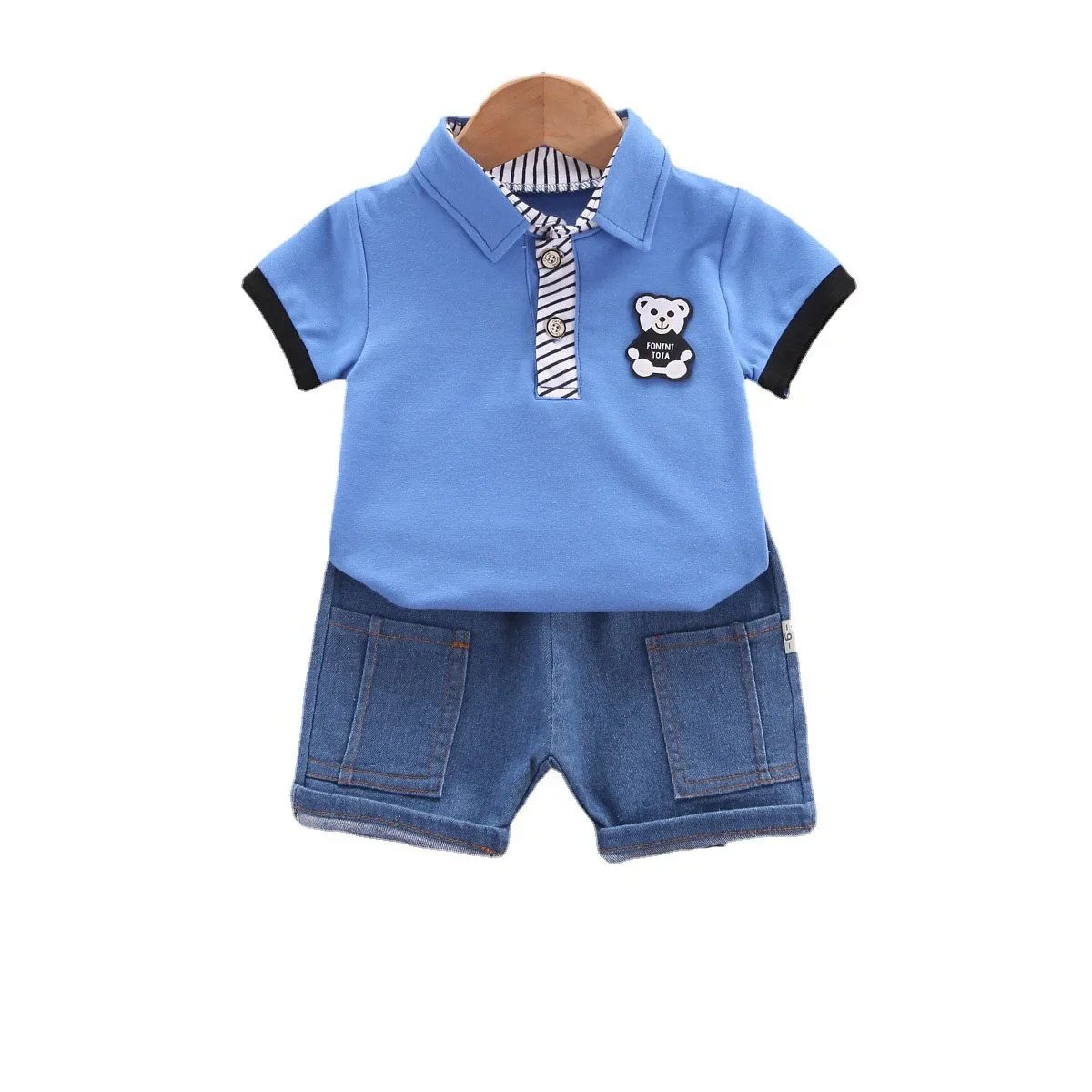 Baby Boys Summer Sets Clothing Korean Style Outfit For Kids Cartoon Short Sleeve Tops and Denim Shorts 12 18 Months Tracksuits