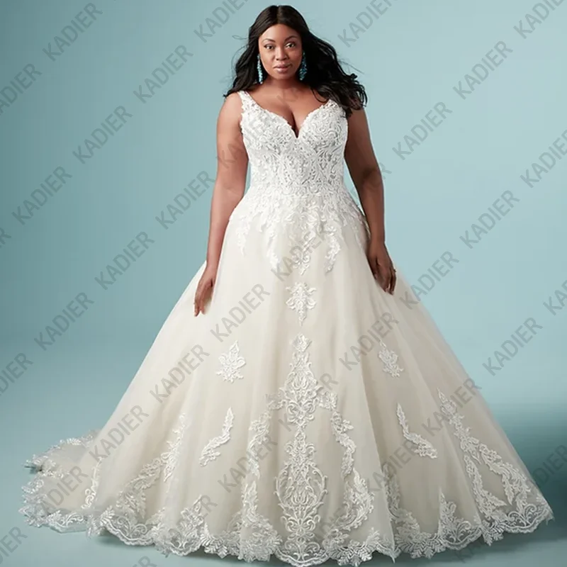 

Long Ball Gown Ivory Plus Size Wedding Dress Women Lace Appliques Bridal Gowns Vestidos De Novia African