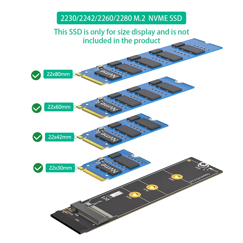 Przedłużacz 20CM M2 NVME SSD PCI Express 4.0 X4 M Key Extender 180 stopni Obsługa 2230 2242 2260 2280 PCI-E 4.0 NVME M.2 SSD — zdjęcie produktu 3