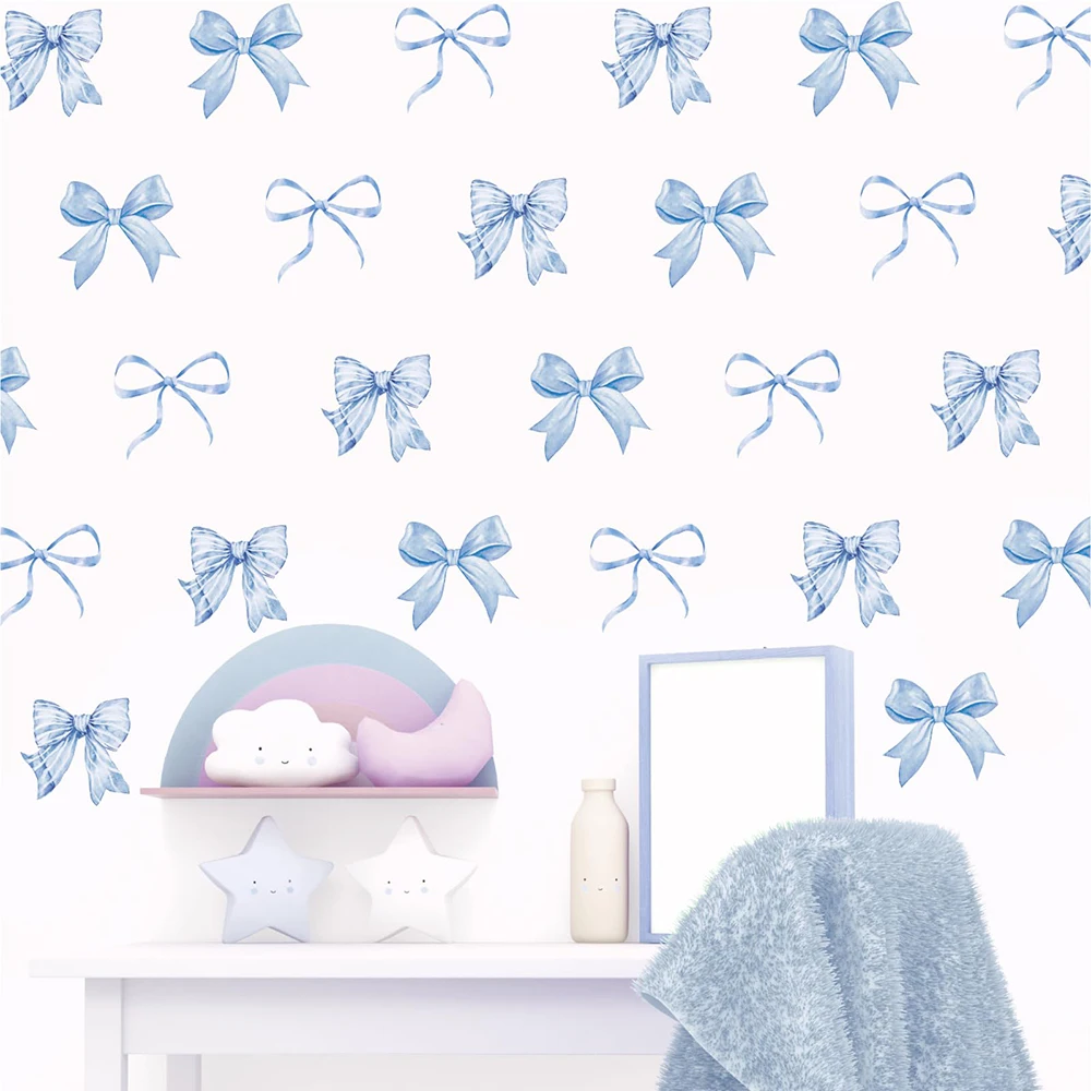 Blue Pink Bow Wall Sticker Girl Room Kitchen Watercolor Bow Wall Decals  for Coquette Birthday Party Bedroom Living Room Decor