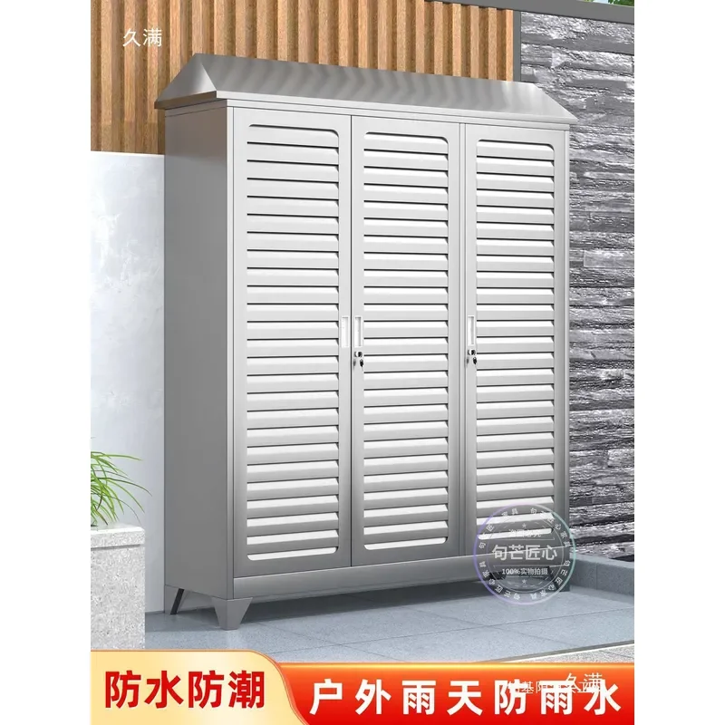 Stainless Steel Outdoor Locker Louver Door Storage Cabinet for Courtyard Balcony Ventilated Breathable Large Capacity Tool