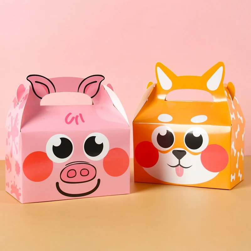 8pcs Farm Theme Paper Candy Cake Cookie Gift Box Cartoon Animal Packaging Bag With Handle Birthday Wedding Decor Party Supplies