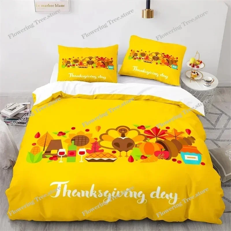 Cartoon Pumpkin Turkey Thanksgiving Day Bedding Set Boys Girls Twin Queen Size Duvet Cover Pillowcase Bed Kids Adult
