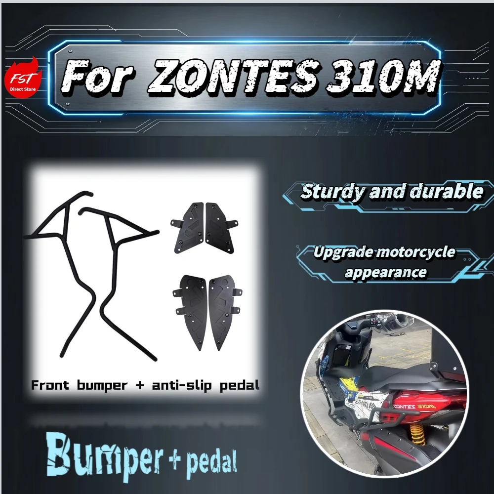 For ZONTES 310M Reinforced Carbon Steel Bumper Set Double Deck Footpeg Crash Bar Exhaust Guard Moto Upgrade Parts