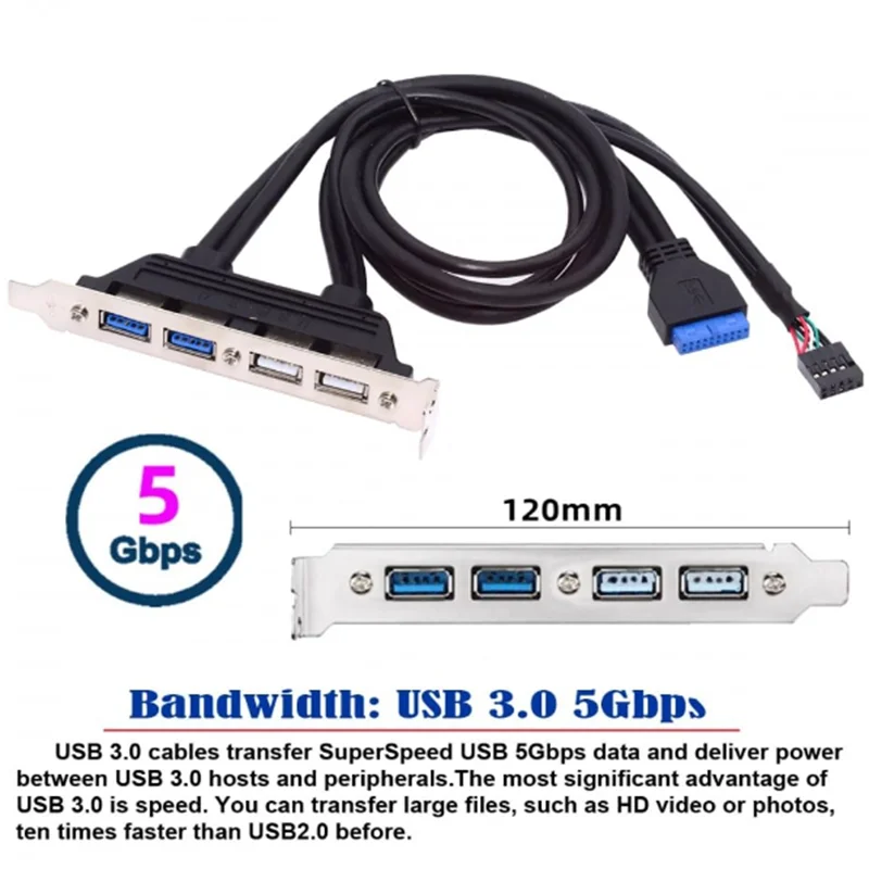 

4 USB 9/10-контактных разъема, 19/20-контактных разъема на 2 USB 2.0 и 2 USB 3.0, удлинительный кабель для задней панели корпуса с кронштейном разъема PI-E 12 см